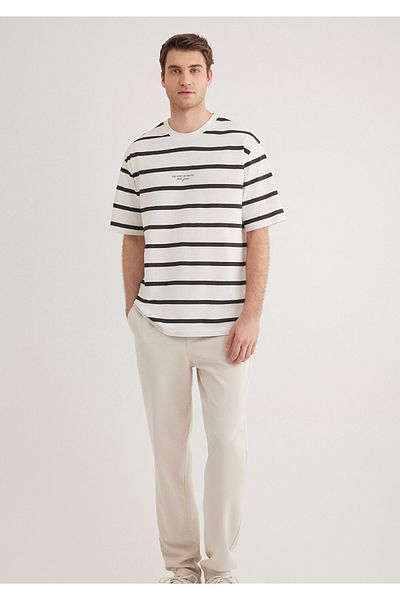 Mavi Black Striped Ecru T-Shirt Loose Fit / Loose Relaxed Cut 0612512 -70057