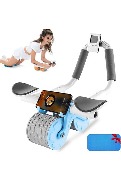 COOYA Abdominal Abs Wheel Exercise Roller, With Timer, Knee Mat, Automatic Rebound, for Home Use, Blue