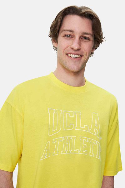 UCLA Webster Light Yellow Crew Neck Printed Oversize Men's Tshirt