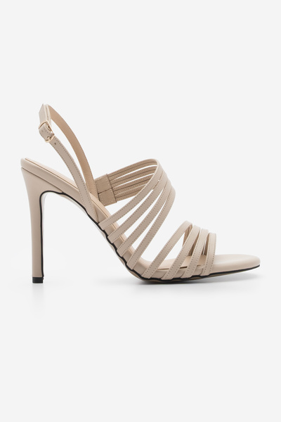 Marjin Dámské elastické sandály na pásku na podpatku Osvil Beige