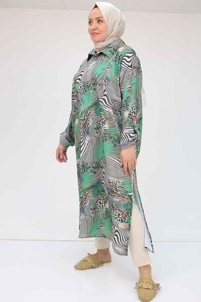Eslina 58053 Large Size Patterned Jesica Shirt - Zebra Pattern Beneton