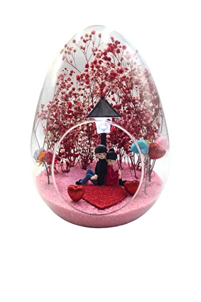 maya sanat Teraryum Mutlu Aşıklar Pembe Aşk Bahçesi Işıklı Yumurta Cam Fanus