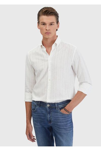 Ramsey Cămașă albă simplă Casual Fit Woven Casual din amestec de bumbac