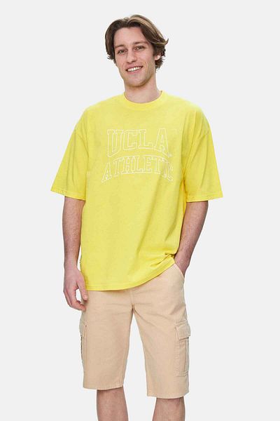 UCLA Webster Light Yellow Crew Neck Printed Oversize Men's Tshirt