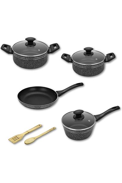 Auroware 9 Pcs Non Stick Cooking Pots And Pan Set Pressed Aluminium Kitchen Cookware Pfoa Free