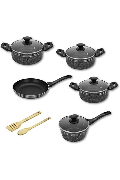 Auroware 11 Pcs Non Stick Cooking Pots And Pan Set Pressed Aluminium Kitchen Cookware Pfoa Free