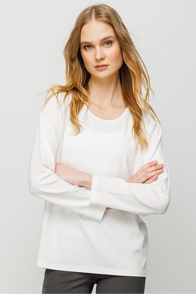 Desen Triko Women's Crew Neck Basic Combed Cotton Blouse Bone