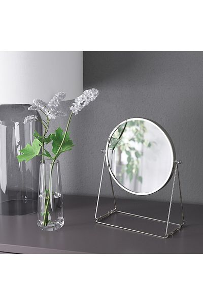 IKEA LASSBYN Silver-Coloured Table Mirror, 17 cm Diameter, 3x Magnification