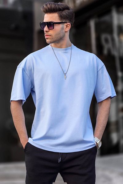 Madmext Ανδρικό μπλουζάκι Baby Blue Oversize Fit Basic 6066