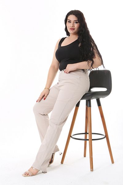 Şans Women's Plus Size Stone High Waist 5 Pockets Lycra Gabardine Pants 65N38731