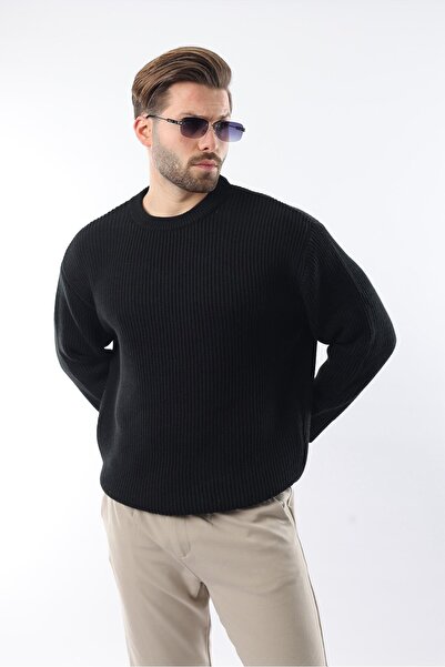 Madmext Μαύρος Πλεκτός Κύκλος Μπλούζα Ανδρική E7410