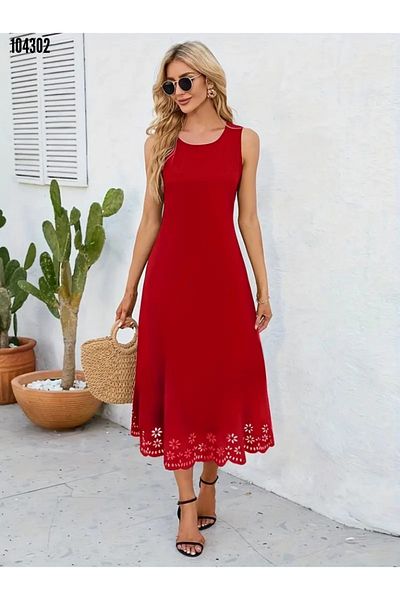 Kokosh moda Rochie de damă cu tivul tăiat cu laser, cu flori, mărime mare, lungime midi, creponată