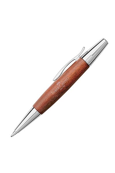 Faber Castell E-Motion Chrome & Wood Mechanism Prestige Ballpoint Pen (Brown/B Nib Refil)