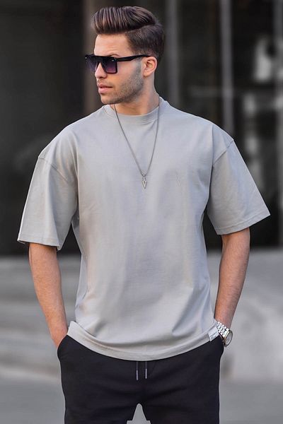 Madmext Grau gefärbtes Basic-T-Shirt mit Oversize-Passform für Herren 6066