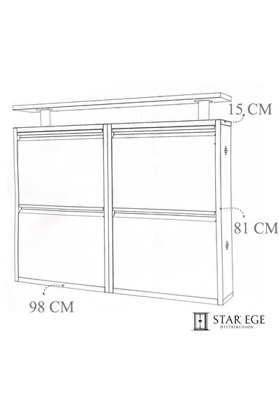 formood Tablalı 4'lü Metal Ayakkabılık - Beyaz MDF Antrasit