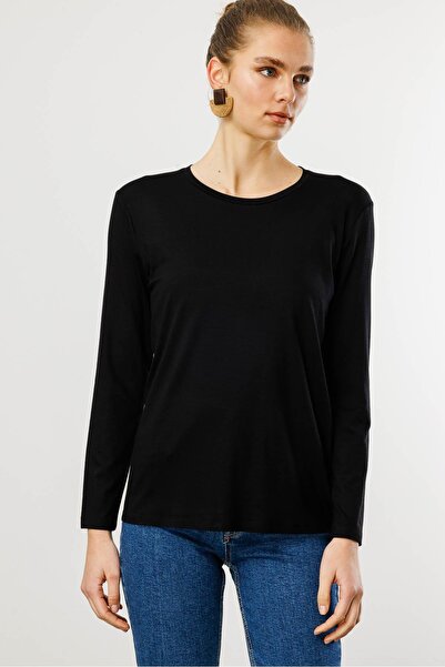 Desen Triko Γυναικεία μπλούζα με λαιμόκοψη Basic Combed Cotton Μαύρη