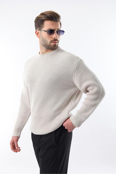 Madmext Gray Crew Neck Knitwear Men's Sweater E7410