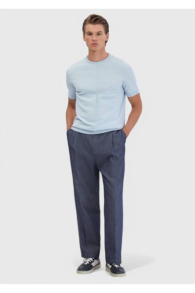Ramsey Tricotaj jacquard albastru deschis cu decolteu