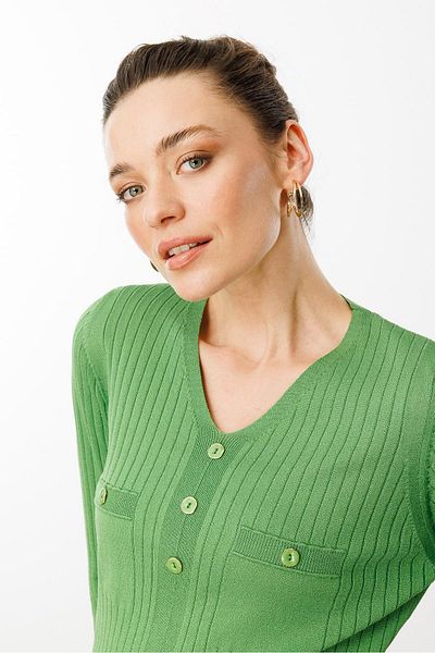 Desen Triko Drop Collar Ribbed Knitwear Blouse Moss Fabric
