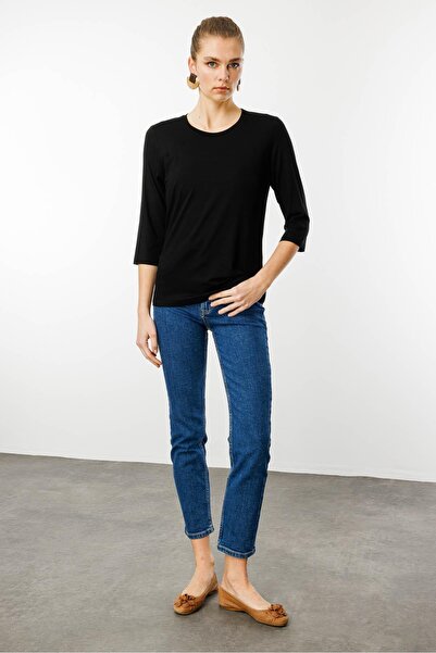 Desen Triko Γυναικεία Μαύρη 0 O-Neck Απλή Βαμβακερή Μπλούζα