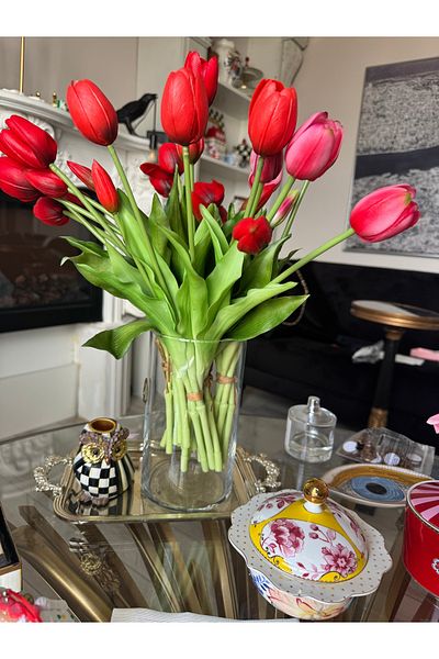Hatice sakallı design Κόκκινο Υψηλής Ποιότητας Τεχνητό 5 Κλαδιά σε 1 Θάμνος Wet Tulip