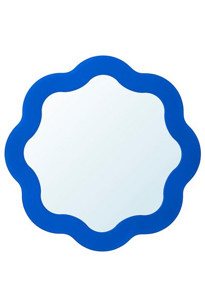 IKEA PRUNKHALLON Mirror, Blue, 40 cm - Wave-Shaped Design with Safety Film