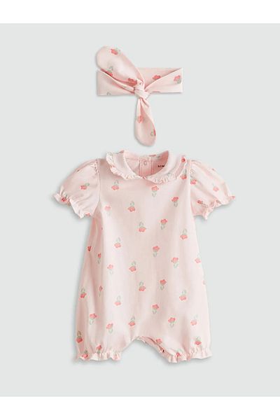 LC Waikiki Lcw Baby Pink Bow Baby Girl Rompers and Headband 2-Pack