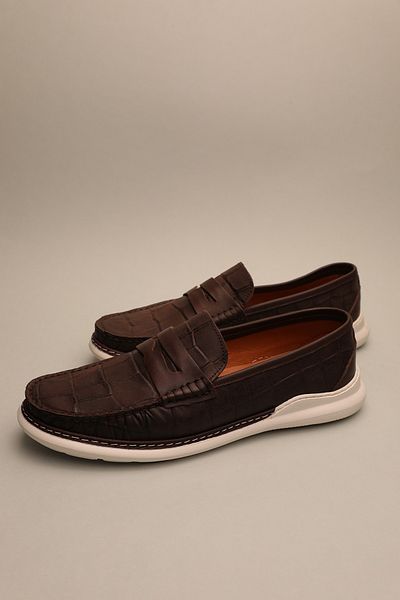 Gondol Loafer clasic pentru bărbați din piele naturală maro Croco 41 ttx.651