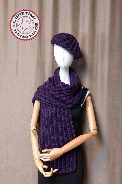 Uretti - Emine 9106 - 0246 Set beretă și Kaşkol tricotate manual - violet
