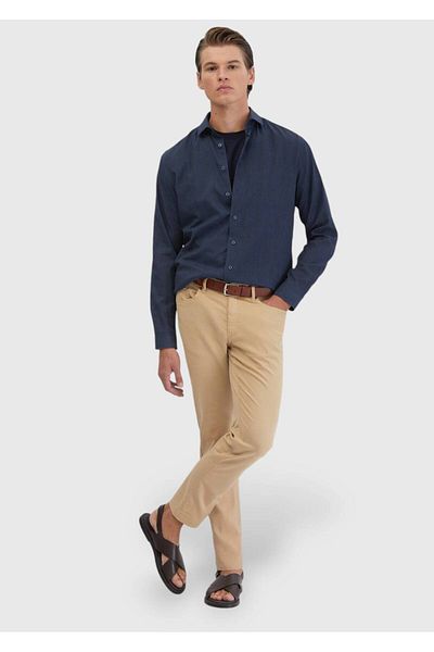 Ramsey Saffron Plain Woven Slim Fit Casual Cotton Blended Trousers