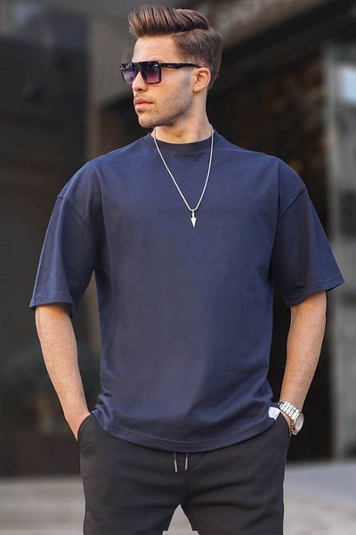 Madmext Tricou de bază pentru bărbați, albastru marin, oversize, 6066