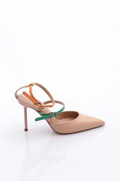 DGN Pantofi de damă cu vârf ascuțit, decoltat, cu toc subțire, de culoare bej 2161662859