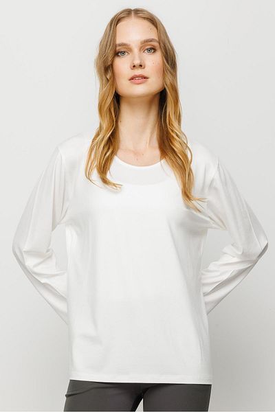 Desen Triko Women's Crew Neck Basic Combed Cotton Blouse Bone
