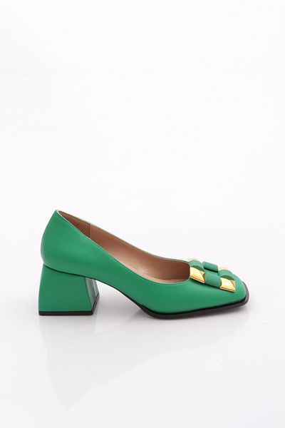 DGN Women's Square Buckle Short Thick Heeled Shoes Green 234492859
