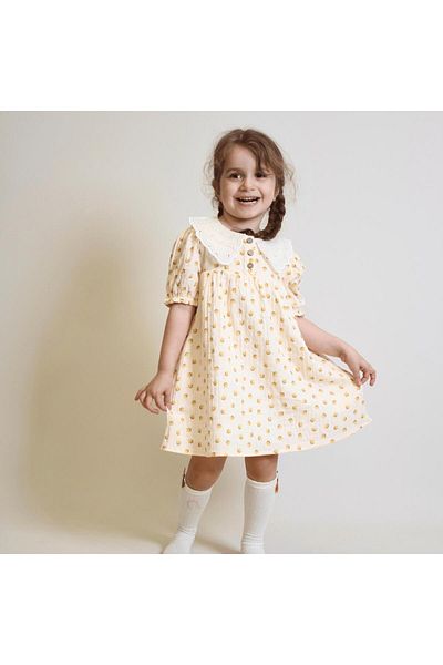 OZZY KİDS Girl's Collared Muslin Fabric Dress