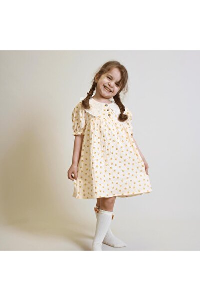 OZZY KİDS Girl's Collared Muslin Fabric Dress
