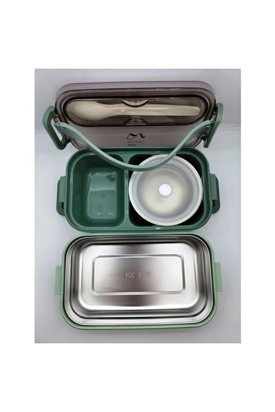 Vagonlife 1500 ml Green Double Layer Stainless Food and Food Container - Xc-465