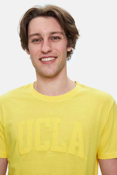 UCLA Culver Light Yellow Crew Neck Printed Standard Fit Men's Tshirt