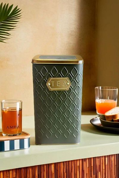 Arma House 1 Piece Seersucker Gray & Gold Tea Storage Jar 1.5 Lt