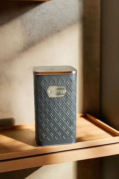 Arma House 1 Piece Seersucker Gray & Rose Gold Coffee Storage Jar 1.5 Lt