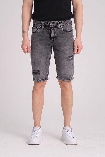 muzzo jeans 100% Cotton Light Gray Denim Shorts with Ripped Detail