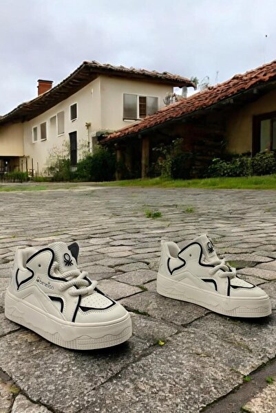 Benetton Bni-10100 Beige Color Black Detailed Women's Sneaker Full Orthopedic Daily Women's Sports Shoes