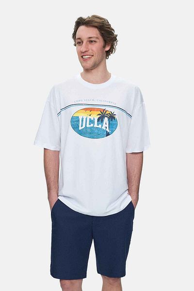 UCLA Tricou oversize pentru bărbați cu decolteu alb AIRE