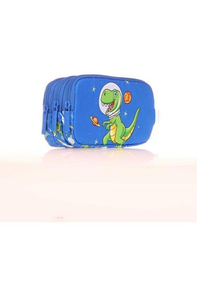 KAUKKO Τσάντα μολυβιού Dinosaur Blue με 3 θήκες - Παιδικά Παιχνίδια L8173