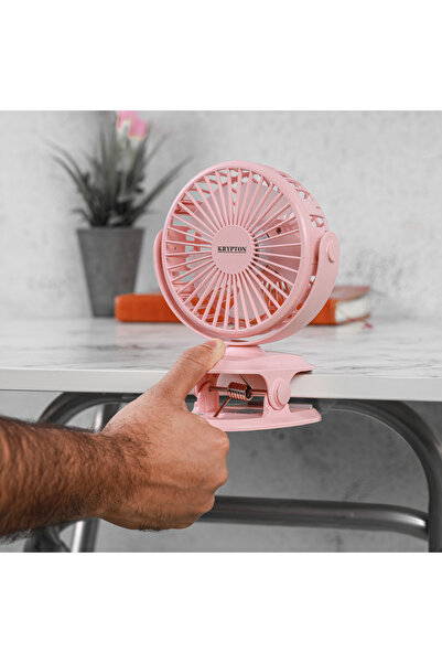KRYPTON 5" Rechargeable Mini Fan With Led Light, 3 Speeds, 1500mah Battery, For Home & Office