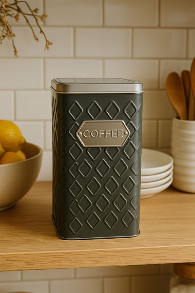 Arma House 1 Piece Seersucker Gray & Rose Gold Coffee Storage Jar 1.5 Lt