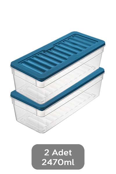 Meleni Home Set of 2 Microwave Compatible Organizer - Food Storage Container 2470ml Blue
