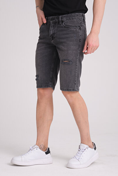 muzzo jeans Σορτς τζιν από 100% βαμβακερό σκούρο γκρι με λεπτομέρειες