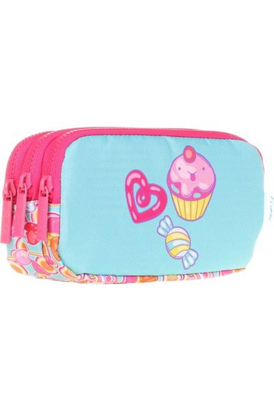 KAUKKO Τσάντα μολυβιού για κορίτσια με ροζ μοτίβο Cupcake - Τρία διαμερίσματα