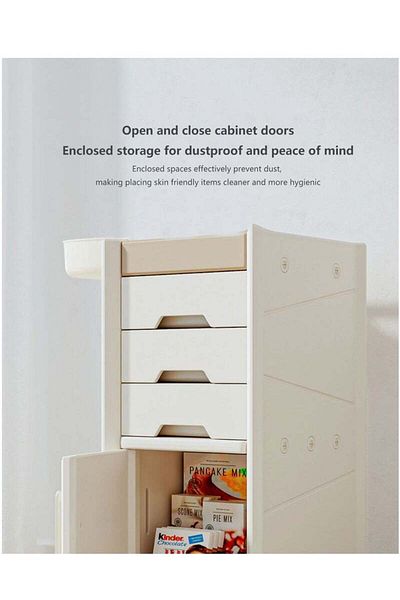 COOYA 5-Tier Multi-Functional Baby Organizer,Foldable and Mobile,with Universal Wheels and Drawers,Beige
